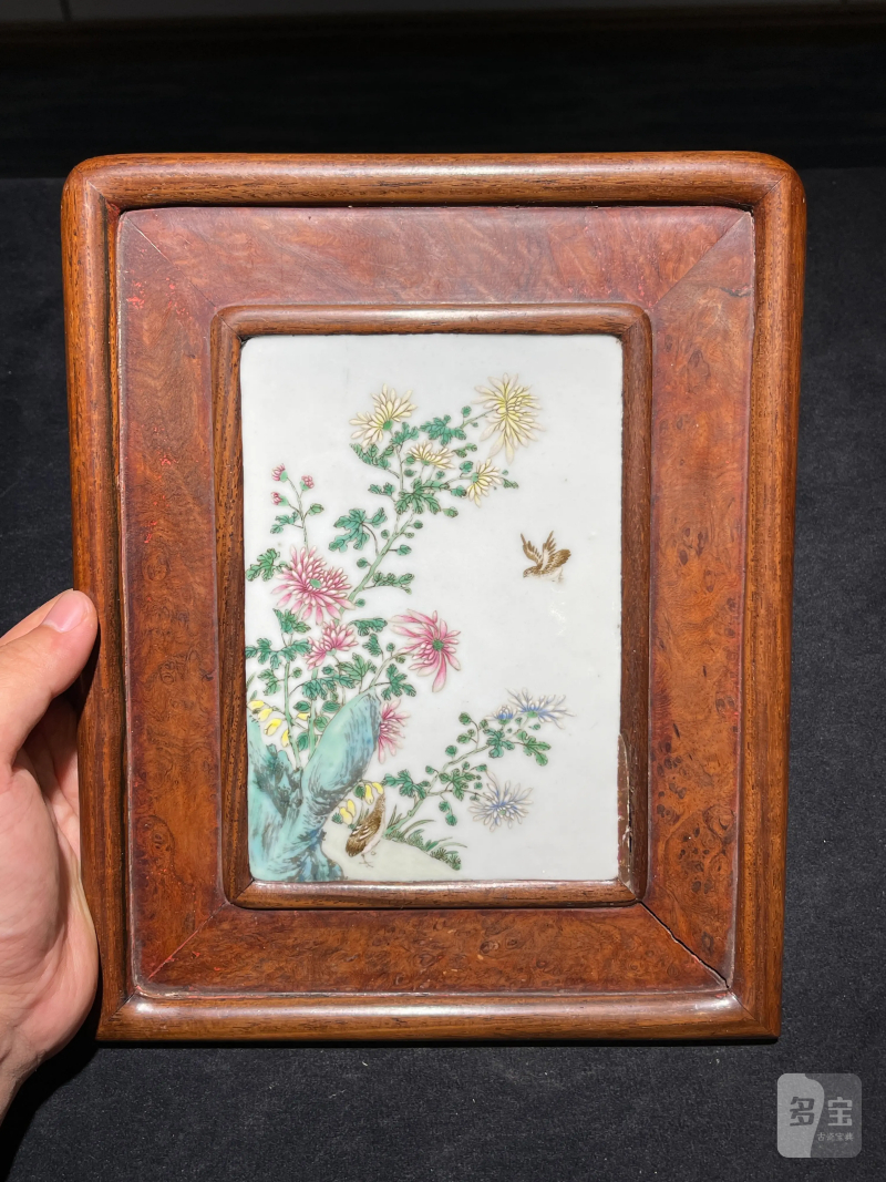 清乾隆 粉彩花鸟纹瓷板 - 图2